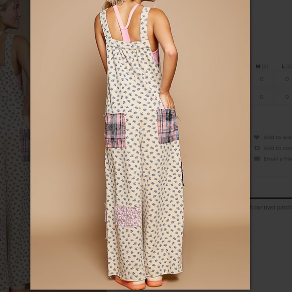 POL 🤎 129 POL French Terry Overall Romper with Contrast Patchwork  SR31A - Picture 5 of 6